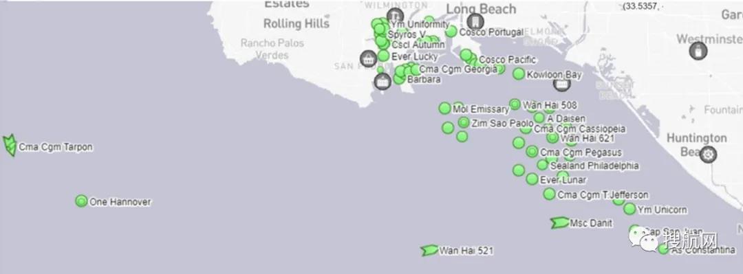 洛杉磯長(zhǎng)灘港附近集裝箱船舶數(shù)量接近新高，東海岸港口擁堵加劇