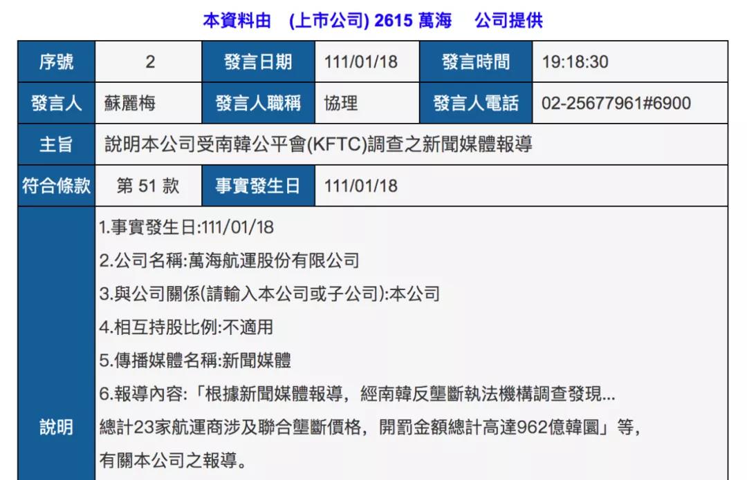 萬(wàn)海、長(zhǎng)榮、陽(yáng)明回應(yīng)遭韓國(guó)處罰，陽(yáng)明考慮上訴