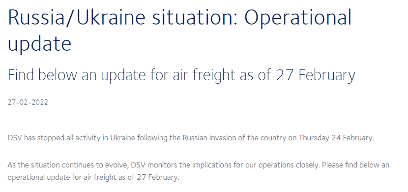 DSV、德鐵信可等貨代巨頭，暫停烏克蘭業(yè)務(wù)，周邊地區(qū)貨運(yùn)面臨重大挑戰(zhàn)