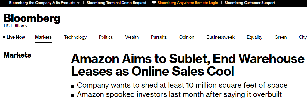 擴(kuò)張過(guò)度！亞馬遜倉(cāng)儲(chǔ)嚴(yán)重過(guò)剩，欲終止多個(gè)倉(cāng)庫(kù)租約