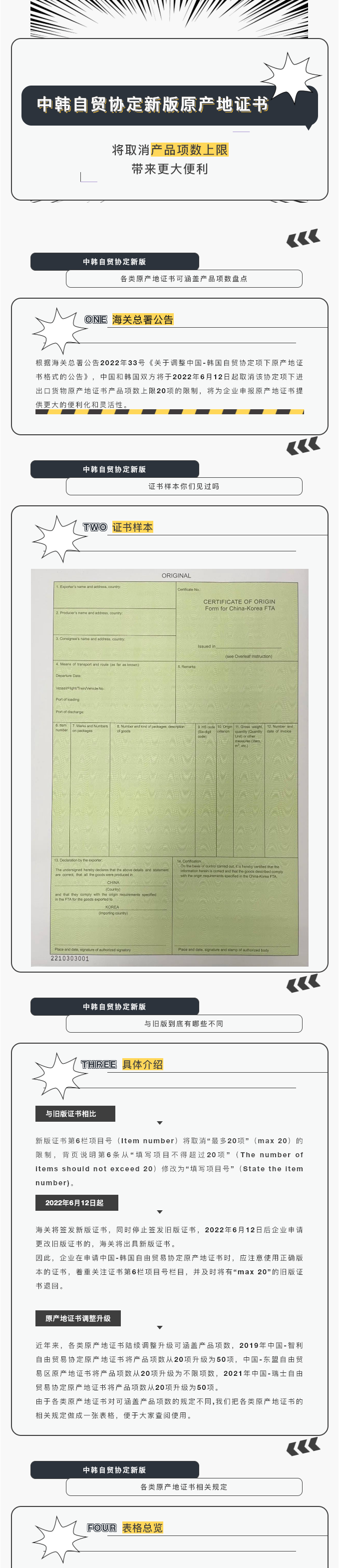 中韓自貿(mào)協(xié)定新版原產(chǎn)地證書將取消產(chǎn)品項(xiàng)數(shù)上限，帶來(lái)更大便利
