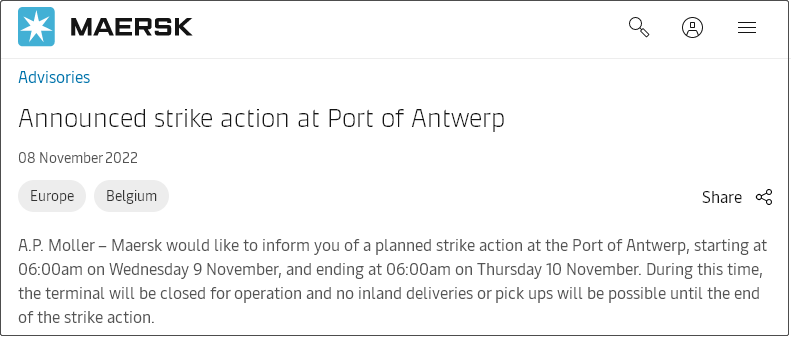 該國工會舉行大罷工！海陸空均受限，安特衛(wèi)普港暫停運營，船公司發(fā)布通知