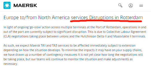 港口罷工！鹿特丹港運營中斷，馬士基宣布應急計劃