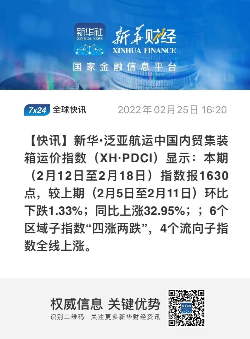 【內(nèi)貿(mào)】最新新華·泛亞航運(yùn)中國內(nèi)貿(mào)集裝箱運(yùn)價(jià)指數(shù)