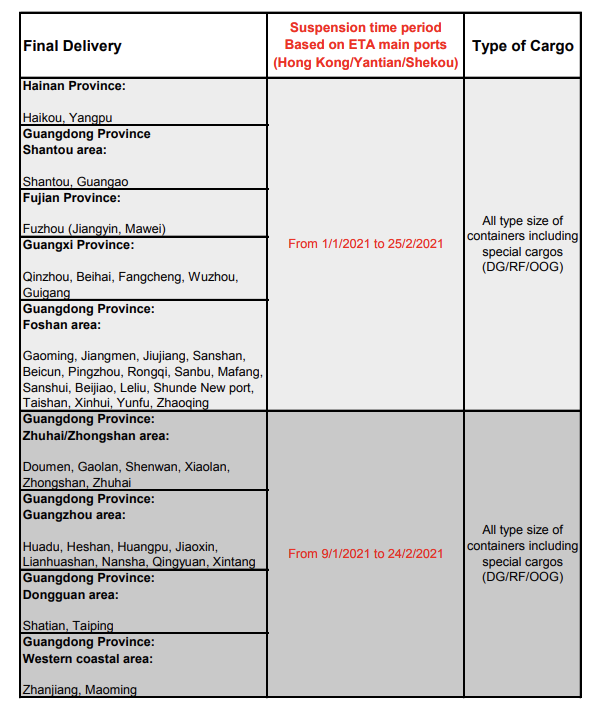 赫伯羅特暫停春節(jié)期間華南支線服務(wù)